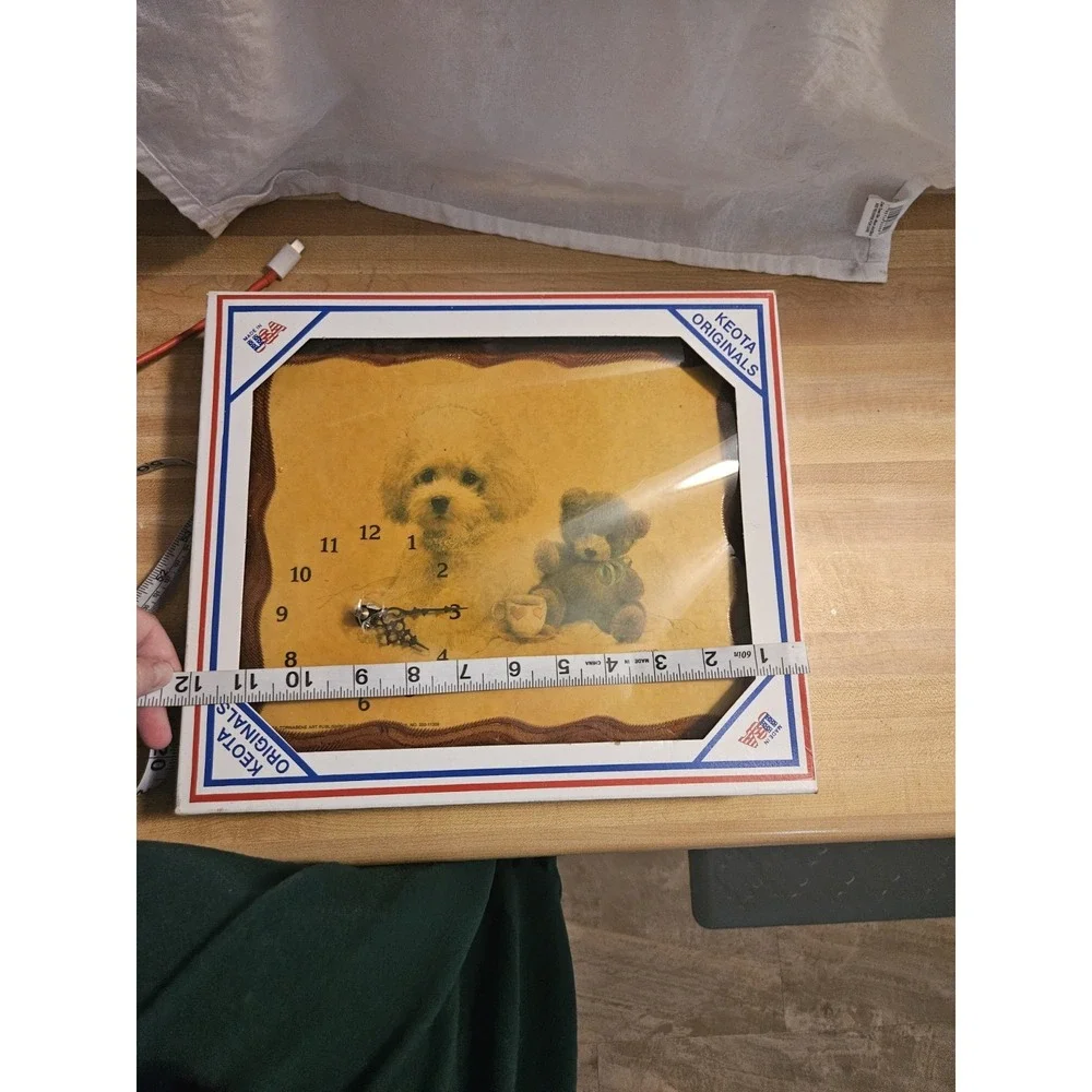 Vintage Keota Originals Teddy Bear And Puppy Clock NIB